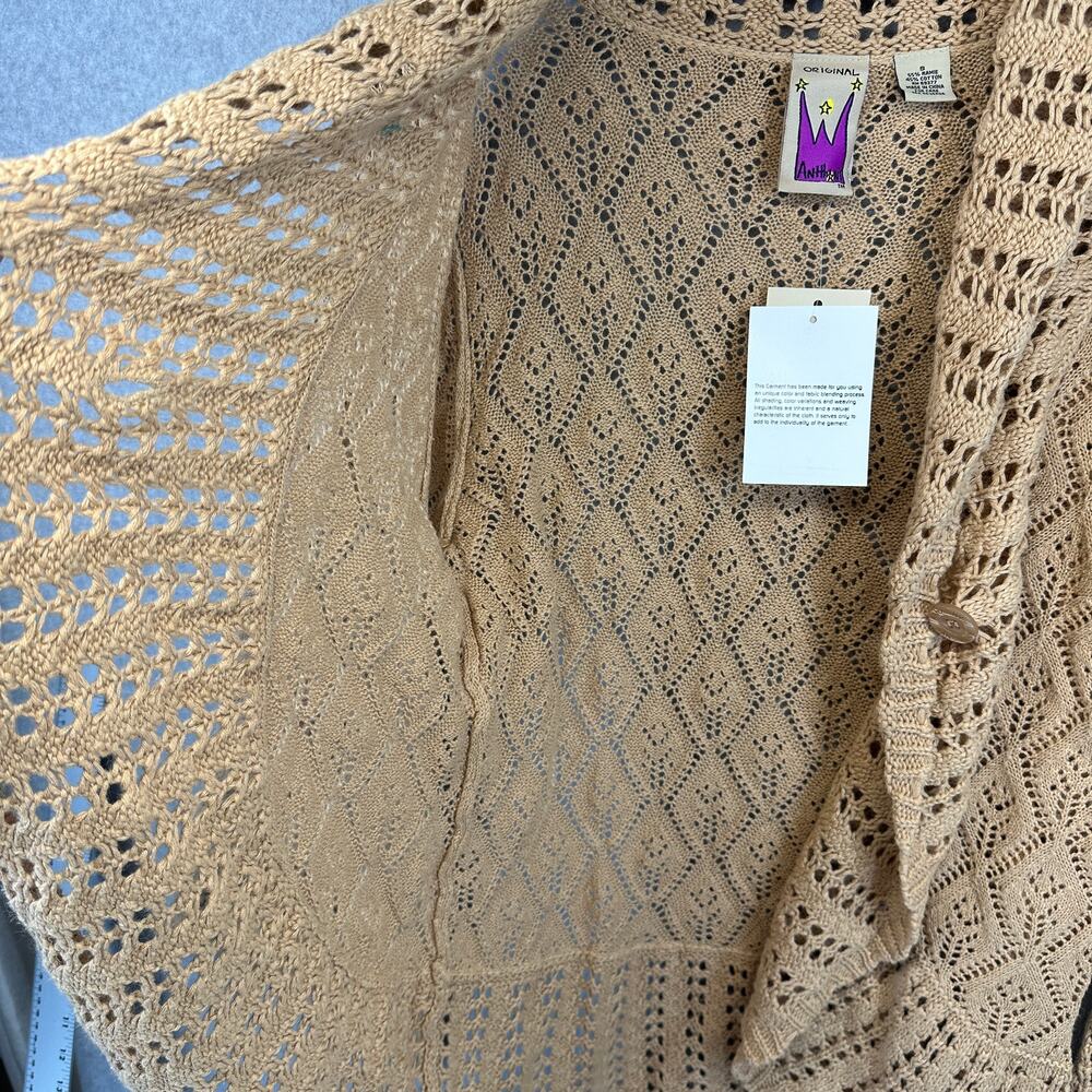 Vintage Antthony Original Sweater Womens Small Tan Crochet One-Button Cardigan - Picture 5 of 16
